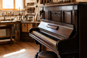 Piano acústico em oficina especializada de restauração